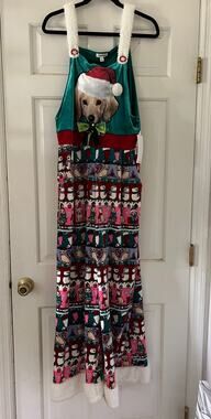 Golden retriever Christmas overalls, velour, Fred Meyer New with tags Large